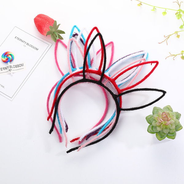 Candy -colored rabbit ears head hoop Creative plush metal hair hoop…
