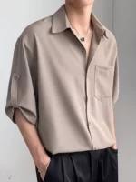 Шелковая oversize-рубашка, тонкая дышащая ткань, сексуальная свободная посадка (//хаки), размер M–3XL
