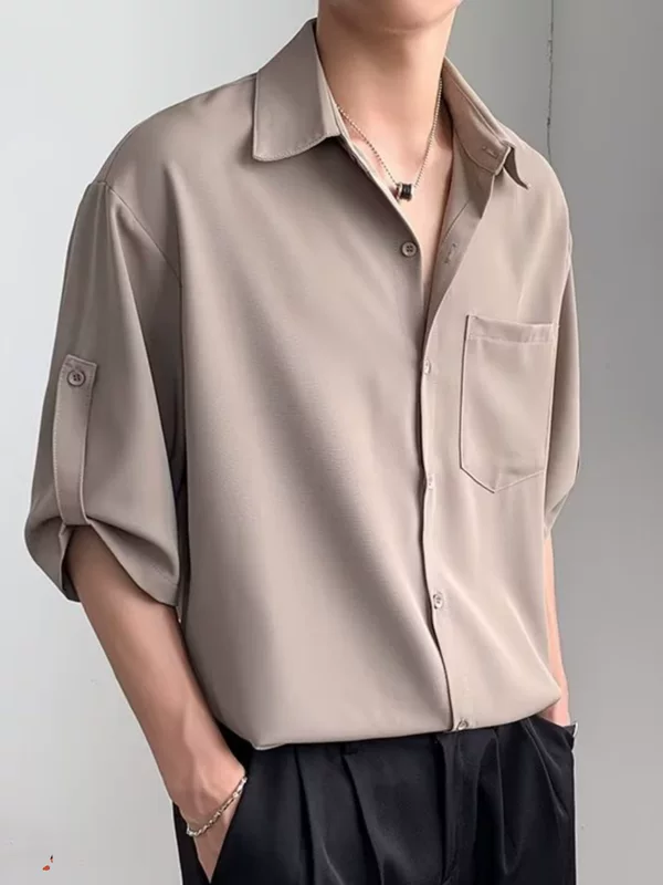 Шелковая oversize-рубашка, тонкая дышащая ткань, сексуальная свободная посадка (//хаки), размер M–3XL