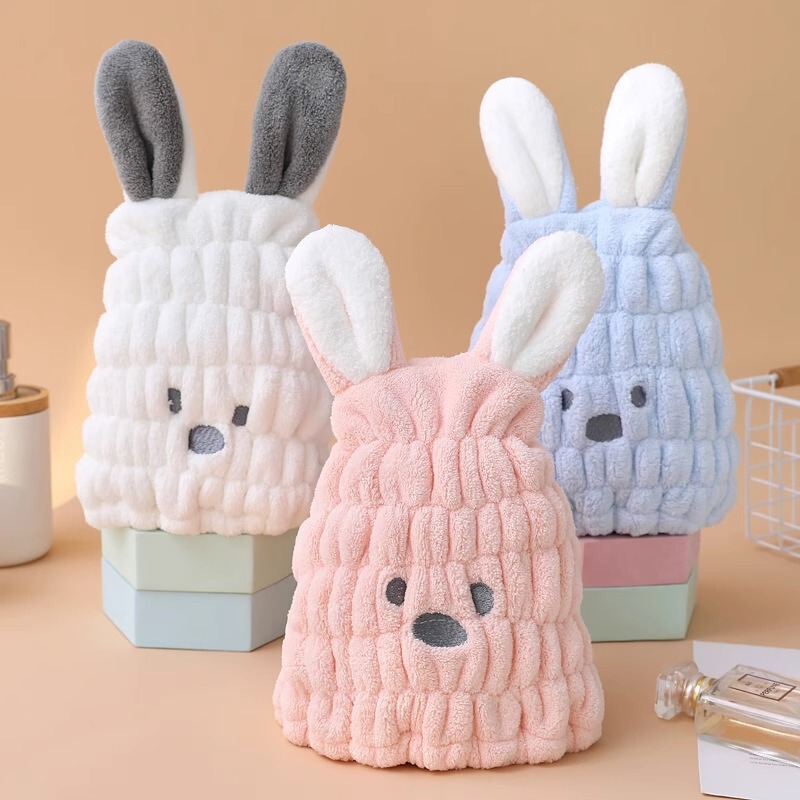 子供用ヘアドライキャップ、かわいい漫画刺繍のうさぎ耳、吸水性のあるコーラルベルベットのヘアタオル、赤ちゃん用バスキャップ、うさぎ耳のデザイン|undefined