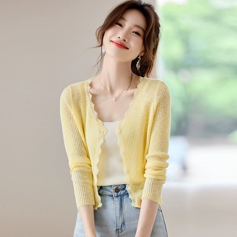 Короткий солнцезащитный кардиган для женщин летом, тонкая верхняя одежда с юбкой на подтяжках, блузка-шаль, трикотажная куртка-рубашка из ледяного шелка с кондиционером.