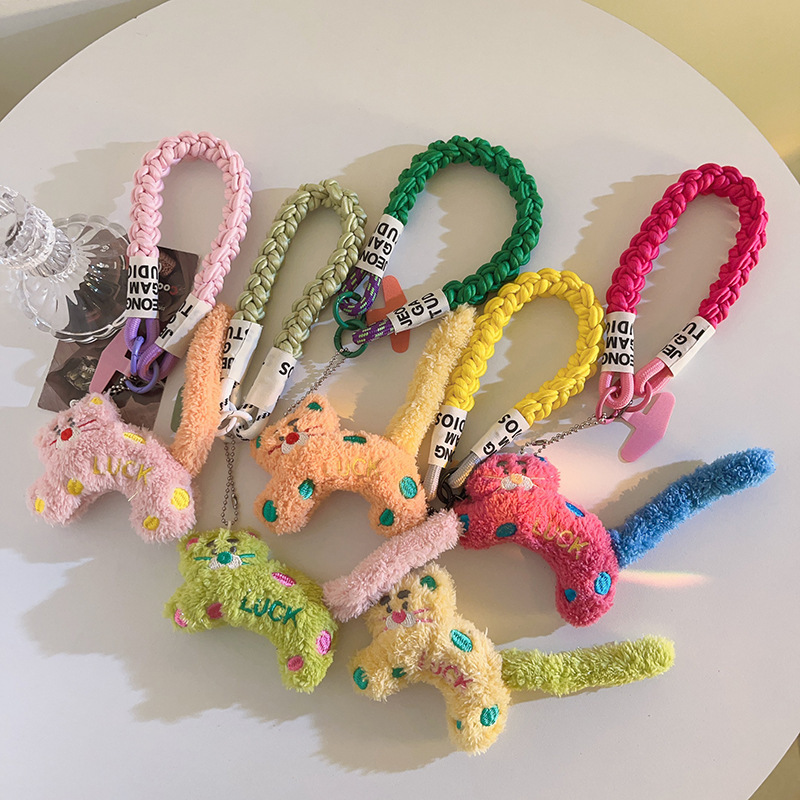 Cute and Cute Orange Wave Point Cat Pendant Mobile Phone Lanyard Portable Short Wrist Strap Twist Rope Universal Mobile Phone Case