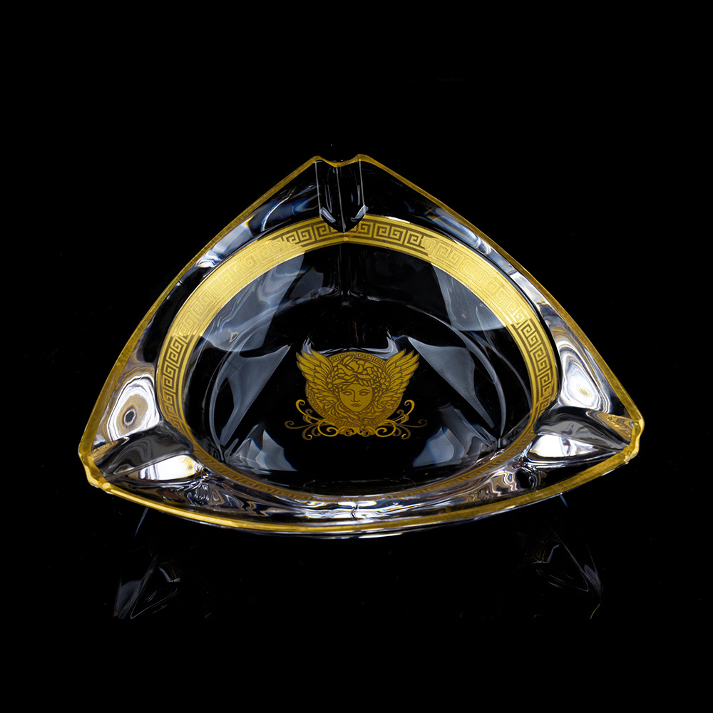 跨境轻奢宫廷风烟灰缸 加厚真金花纸不规则雪茄烟缸 创意玻璃烟缸