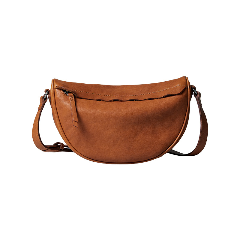Vegetable Tanned Top Grain Cowhide Casual Crescent Bag Retro Genuine Leather Small Bag Simple Versatile Shoulder Crossbody Bag For Women - Thumbnail 8