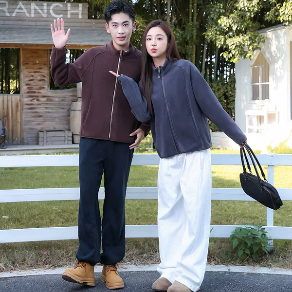 Stand Collar Fleece Jacket for Men and Women, Autumn and Winter Fleece-Lined and Thickeneded Casual Versatile Polar Fleece Outdoor Warm Jacket