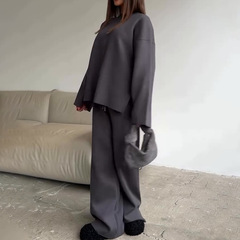 現物2025春の新型国境を越えた欧米の対外貿易婦人服の丸首ファッションの快適なカジュアルなワイドパンツセット