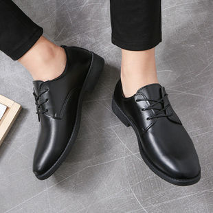 Casual Leather Shoes for Men, Business Formal Wear, Youth Trendy Shoes, Spring and Autumn Breathable Shoes, Korean Version, Black Wedding Zhe