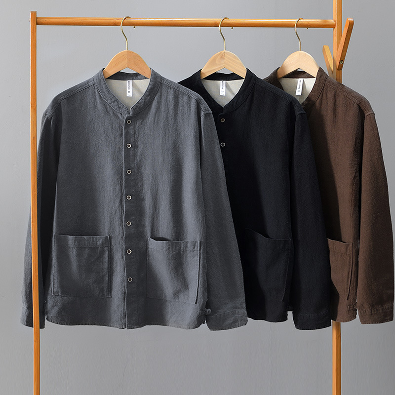 L083 L140 L141 L1008 New Chinese Style Stand Collar Ramie Shirt, 5/6/7/8 Regular
