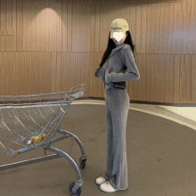 冬季金丝绒跑步运动休闲套装女新款秋装纯欲连帽卫衣两件套潮百搭