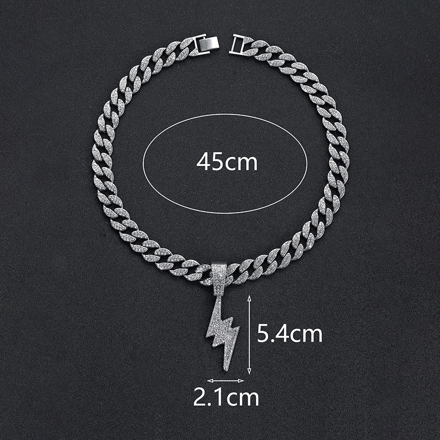 14g Weight Alloy Pendant Material Hip-Hop Lightning Alloy Inlay Rhinestones Unisex Pendant Necklace Necklace Pendant Men Pendant Necklaces