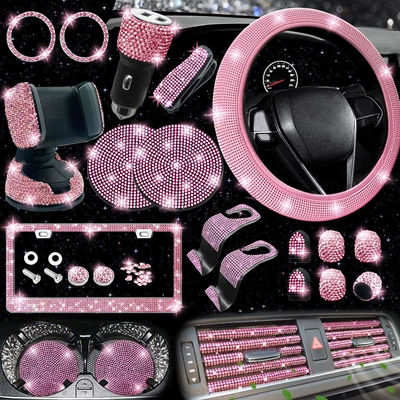 Steering wheel cover No Inner Ring, Elastic Handle Cover - pink-38cm