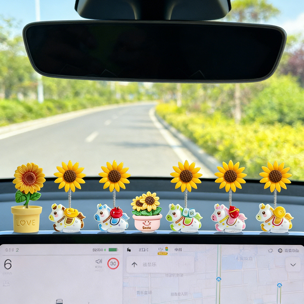2026 nuevo año del caballo pequeños adornos de automóvil para hacerse rico ponies girasol oscilante decoración de consola central del automóvil