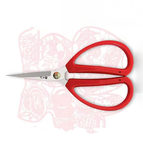 Home Use Dog Silhouette Chinese Red Stainless Steel Paper Cutting Scissors with Sharp and Fine Tips Student Artisan Window Decoration Scissors Wholesale