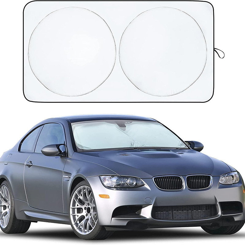 Cross-Border Sun Protection Car Front Windshield Double-Circle Sunshade Titanium Silver Glue Foldable Window Cover Car Sunshade