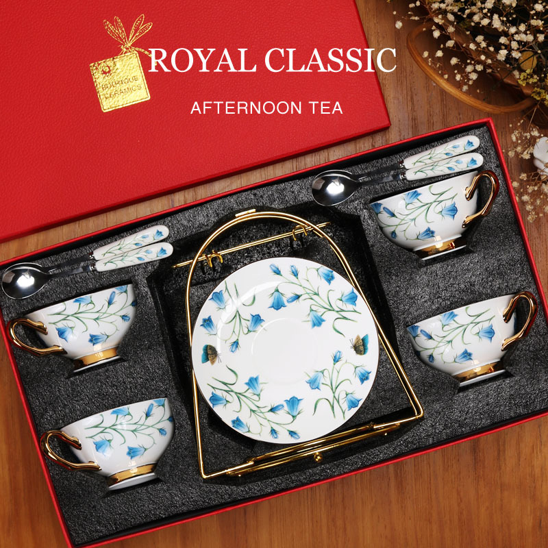 Juego de tazas y platillos de porcelana china de lujo ligero, exquisito juego de té de la tarde británico, recuerdo de boda