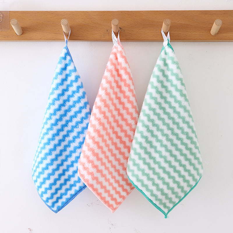 Coral fleece edge-locking water ripple kitchen cloth, dish towel, absorbent, lint-free, leaves no marks when wiping glass, table wiping towel