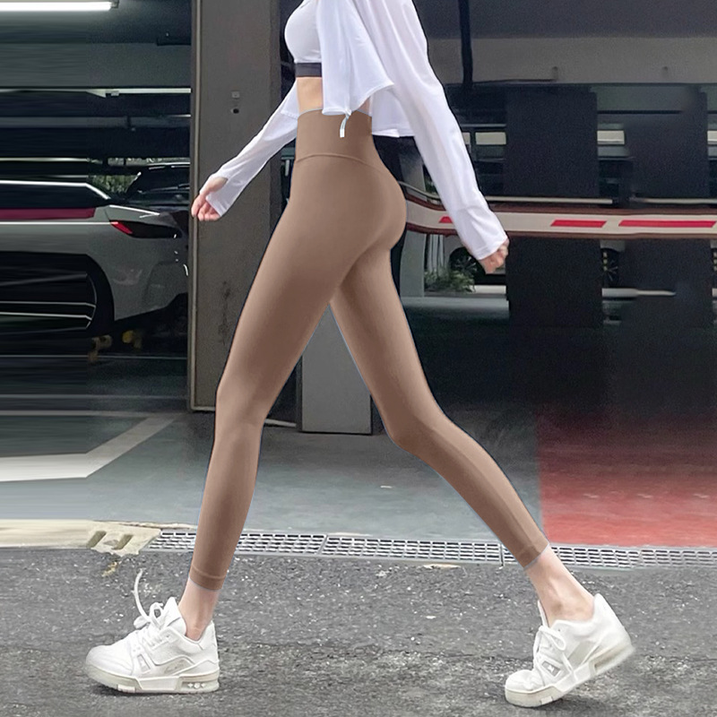 Pantalones de yoga desnudos, fitness, running, leggings ajustados, cintura alta, caderas, abdomen elástico, pantalones de tiburón