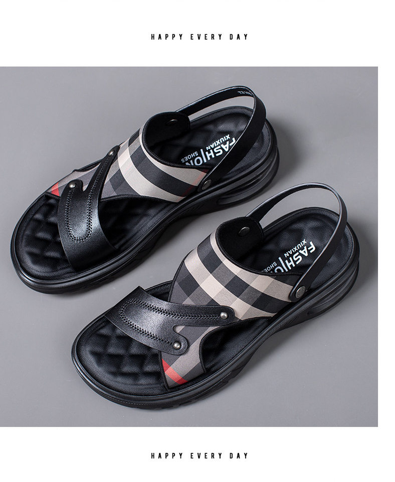 Dép sandal nam quai ngang hở ngón đế PU chống trơn trượt, đi biển và thể thao ngoài trời — T2188 màu đen chi tiết 18