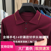 大厂直供男士翻领羊毛衫纯色长袖针织衫宽松男中年秋冬打底衫HJ18