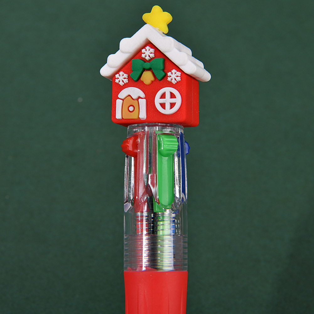 Navidad transfronteriza creativa dibujos animados lindo mini bolígrafo de cuatro colores bolígrafo de aceite estudiante papelería premio al por mayor