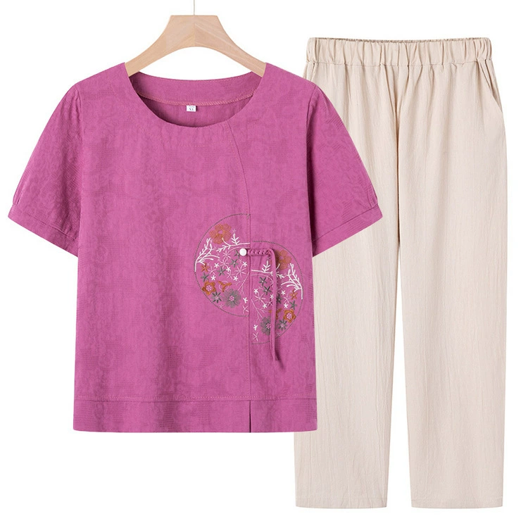 Летняя мама одевается из хлопка и льна с короткими рукавами из двух частей