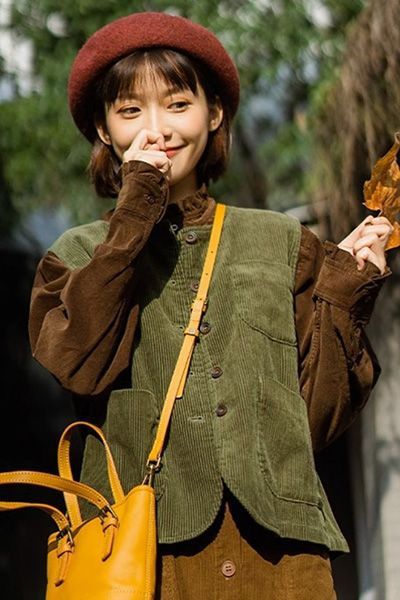 灯芯绒马甲女春装2025日系新款复古坎肩甜美叠穿马夹无袖上衣外套|undefined