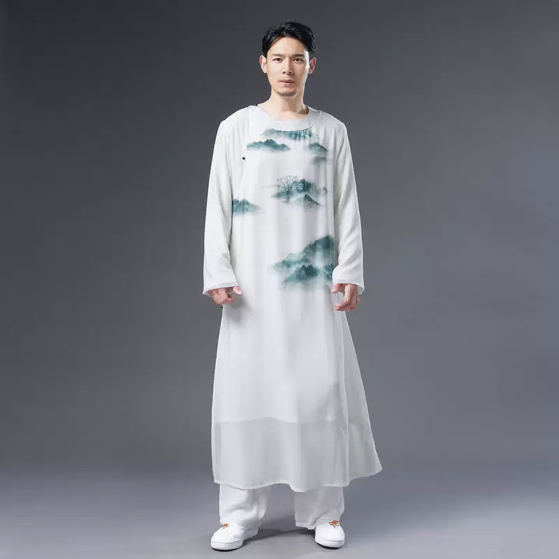 Summer white Hanfu, round collar, Chinese style