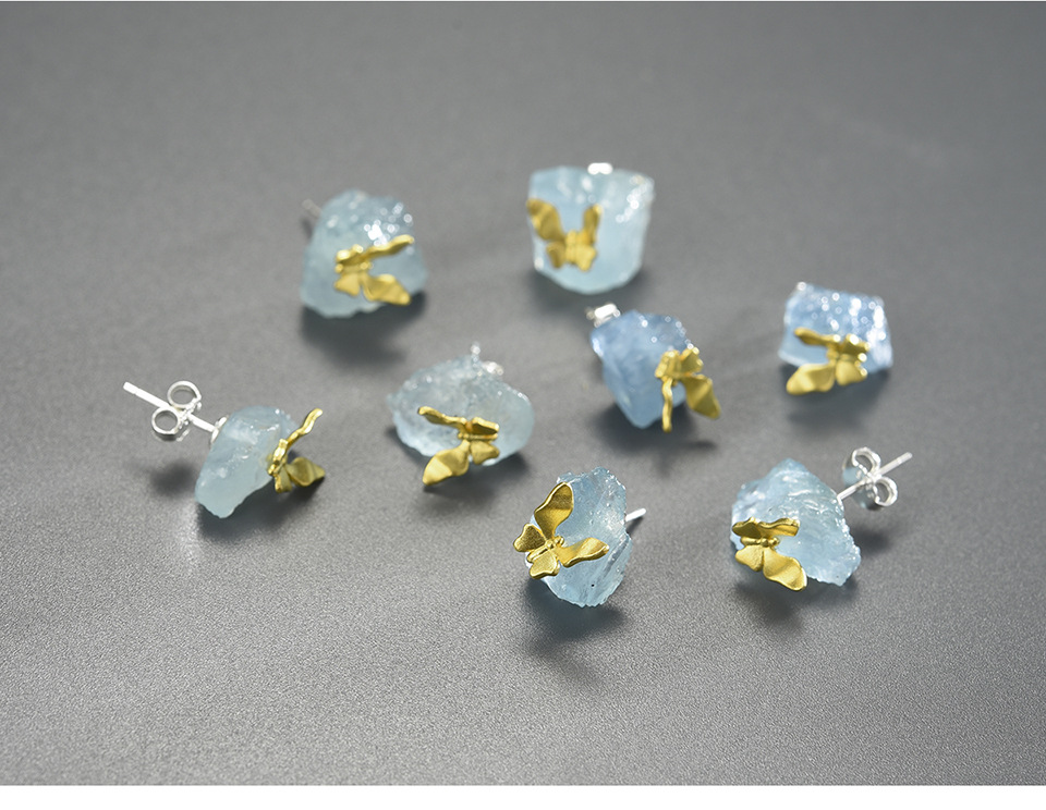 Electroplating Gold Plating Process 925 Sterling Silver Ear Needle Material Gem Inlay Material 1 Pair Ig Style Sweet Irregular Butterfly Plating Inlay Sterling Silver Gem Ear Studs