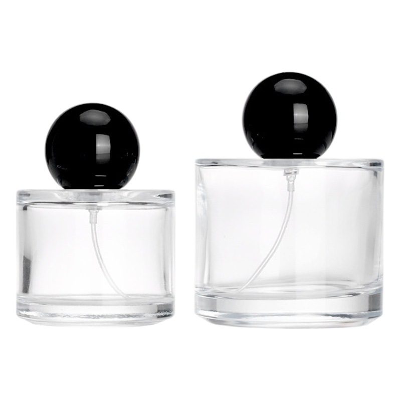Perfume fragancia sub-botella cilíndrica cubierta de la bola botella de spray de vidrio portátil de alta gama 50ml100ml Presione botella de muestra pequeña