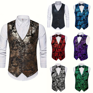 Amazon Cross-Border Foreign Trade Summer Men's Suit Vest Men's European and American Hot Stamping Casual Formal Vest Vest