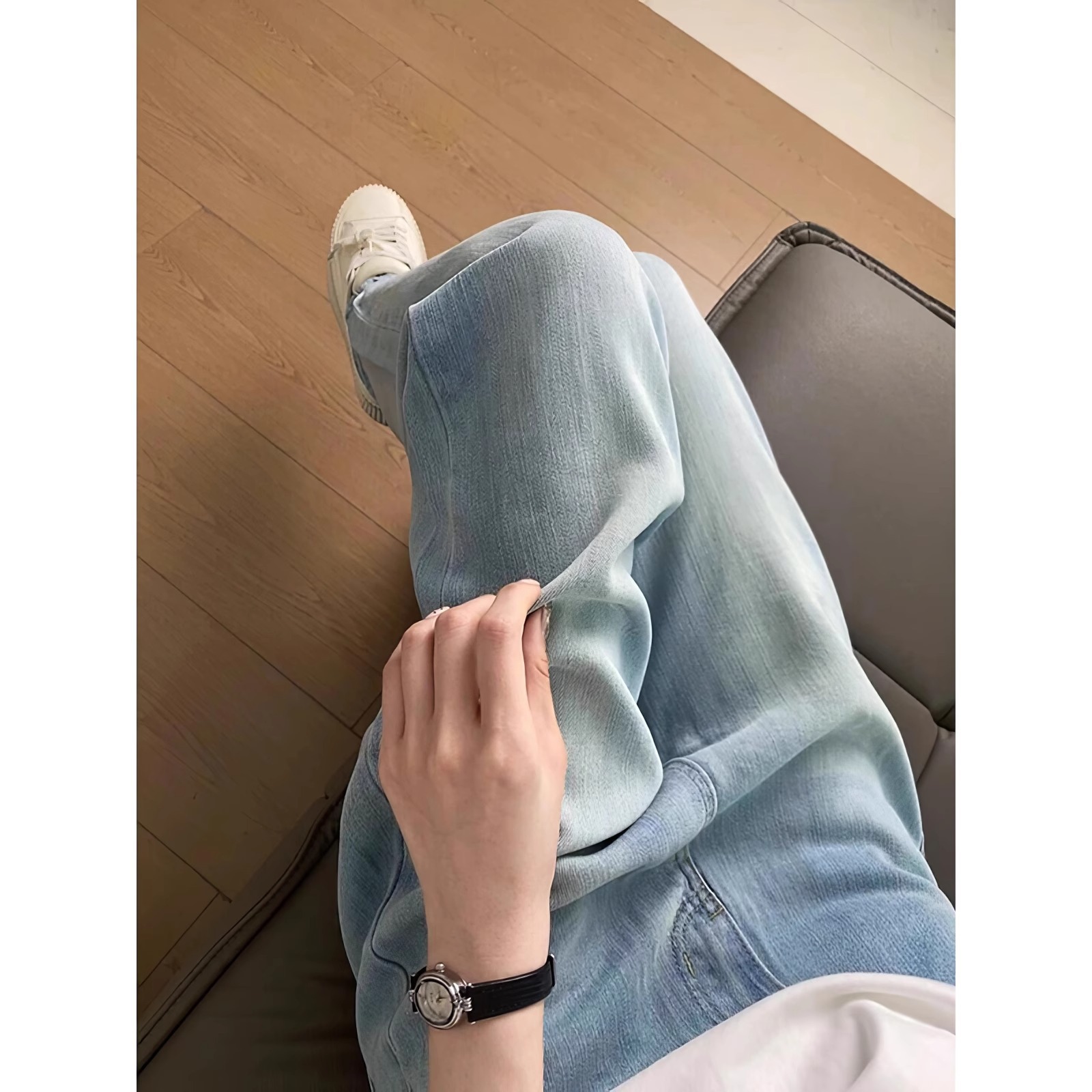 배 모양의 그림 텐셀 청바지 여성의 여름 얇은 플러스 사이즈 통통녀 높은 허리 바디 슬리밍 드롭 오프 아이스 실크 와이드 레그 바지