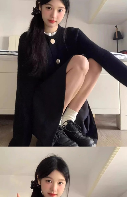 黑色软糯外穿开衫毛衣女秋季宽松学院风设计感休闲百搭针织外套潮|undefined