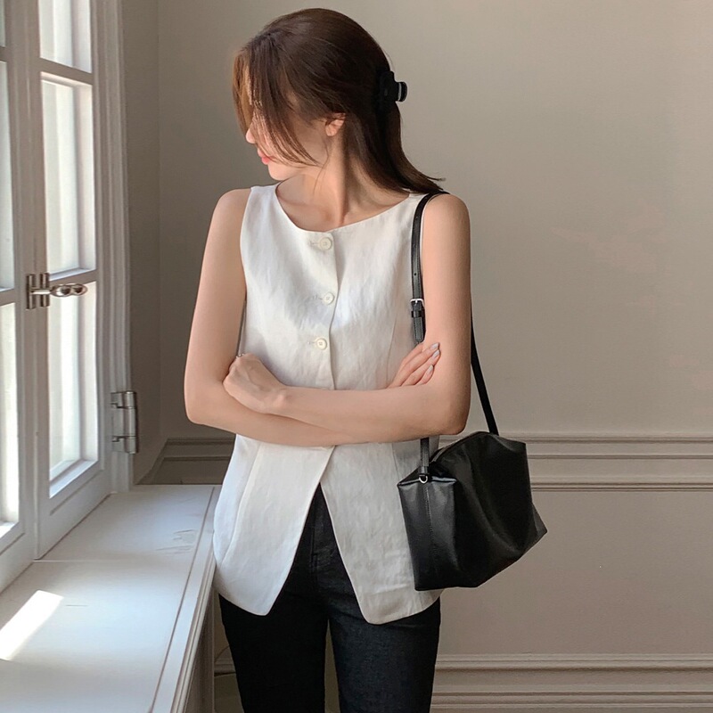 Korean Ins French-Style Elegant and Simple Single-Breasted Slim-Fit Design Collared Shirt Top