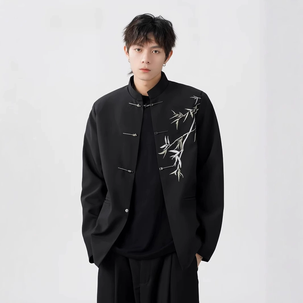 Новый китайский зеленый бамбуковый пиджак для мужчин весной высокого уровня, красивый наплечный костюм