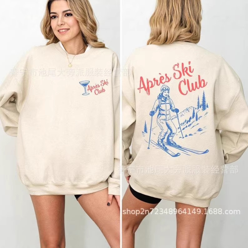 Cross-Border European and American Independent Website Ski Trip Casual Sweatshirt, Supports One-Piece Custom Ski Cabin Crewneck Sweatshirt