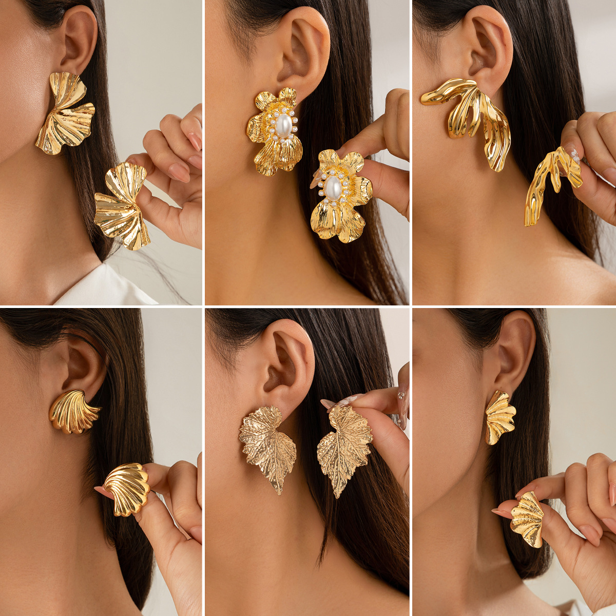 European and American cross -border jewelry exaggerated metal ginkgo…