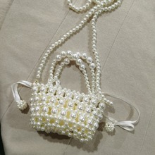 设计复古  法式蝴蝶结花朵链条编织串珠珍珠包手机包斜挎