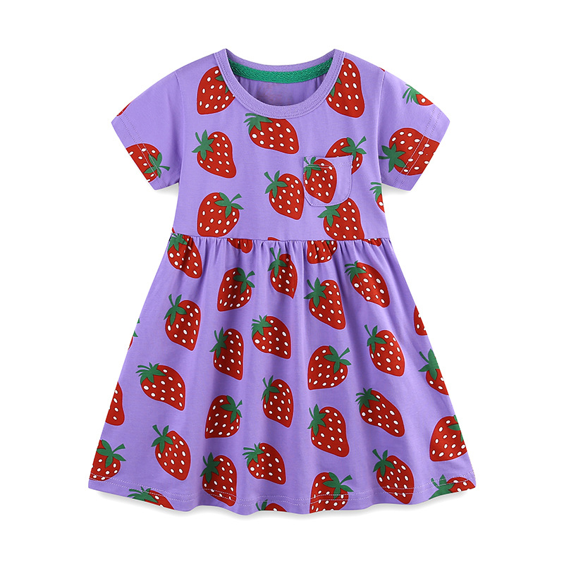 Vestido de punto de niña de estilo europeo y americano, vestido de niña bordado con estampado de dibujos animados de verano, procesamiento OEM personalizado
