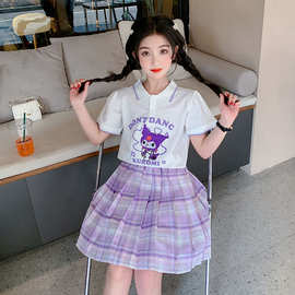 制服套装夏季洋气女儿童裙子2023新款韩版夏装时髦短袖小女孩两件