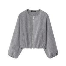 欧美风时尚百搭圆领拉链简约软质飞行员夹克外套休闲上衣 3046274