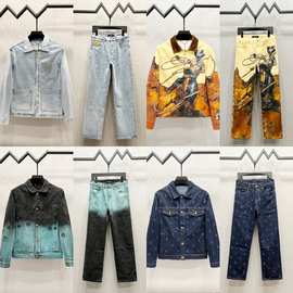 高品质 驴家2025秋季新款满印logo刺绣战马渐变牛仔外套裤子套装