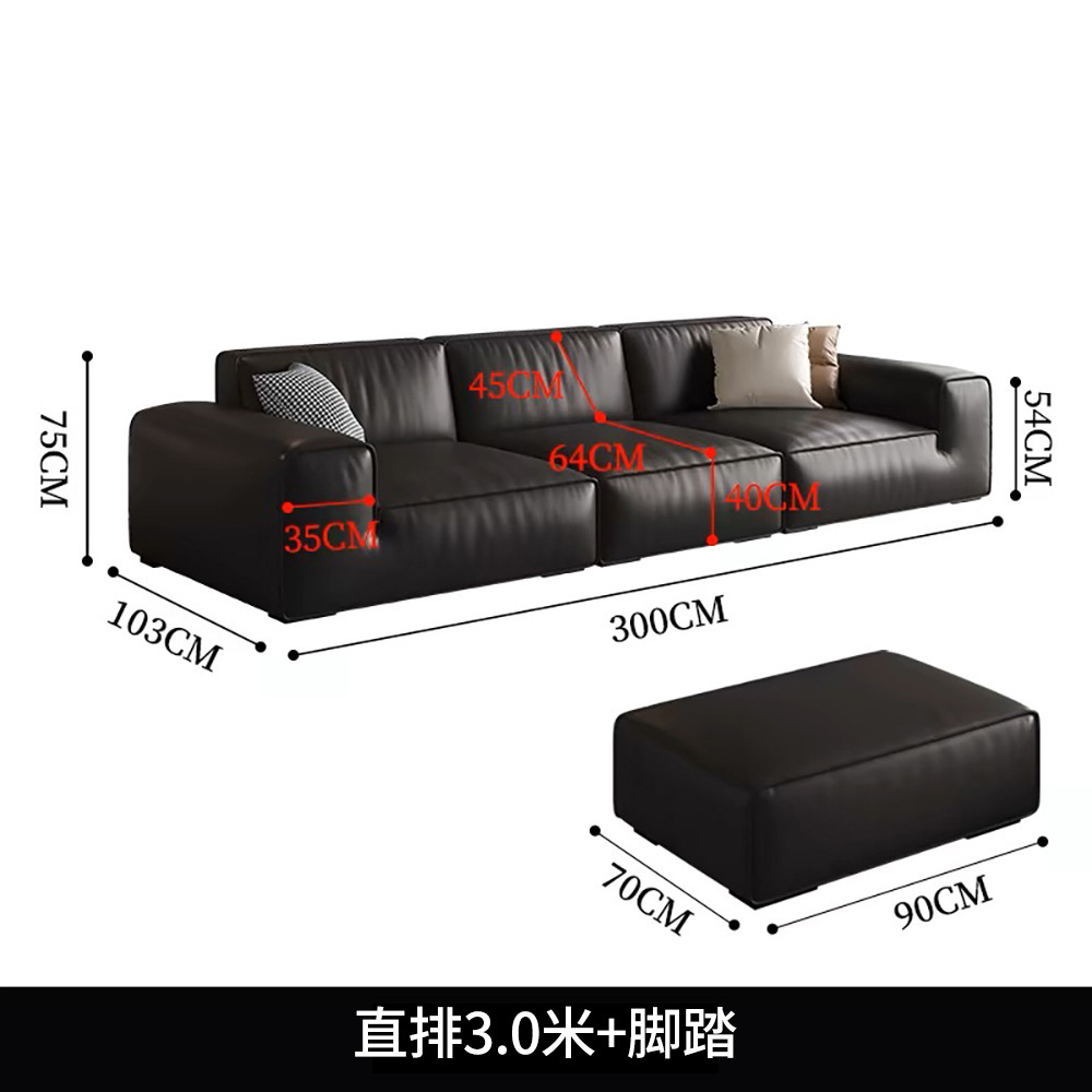 Sofá de piel de cabeza de vaca negra grande con bloque de tofu simple moderno, sala de estar, apartamento pequeño, resistente a los arañazos, cómodo, sofá de piel de vaca real image 19
