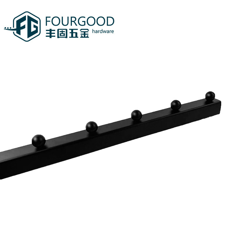 Fabricante fuerte gancho de placa de ranura 18 tubo cuadrado 6 perlas 400mm estantes de tienda de ropa muestran gancho negro