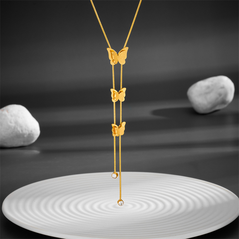 304 Stainless Steel Chain Material snake chain Chain Type 1 Piece Quantity PVD Coated Real Gold Plated Butterfly Titanium Steel Simple Style Waterproof Non Tarnish Titanium Steel Pendant Necklace