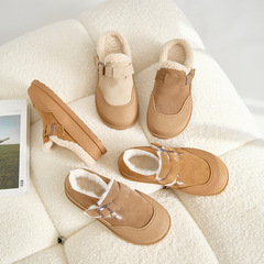 冬天棉鞋女真皮牛反絨毛毛鞋外穿加絨加厚勃肯鞋厚底防寒雪地鞋女