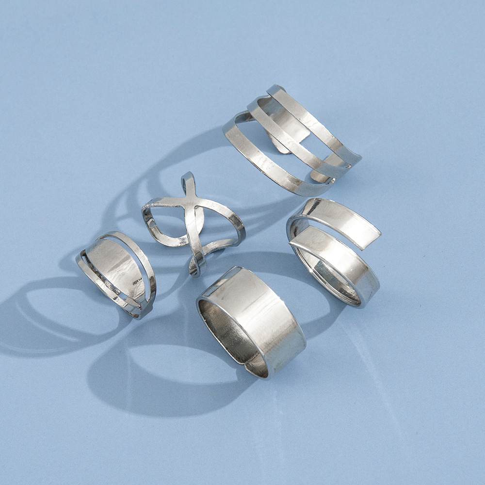 European And American Punk Geometric Hollow Adjustable Joint Ring Simple Combination Five-piece Set display picture 8