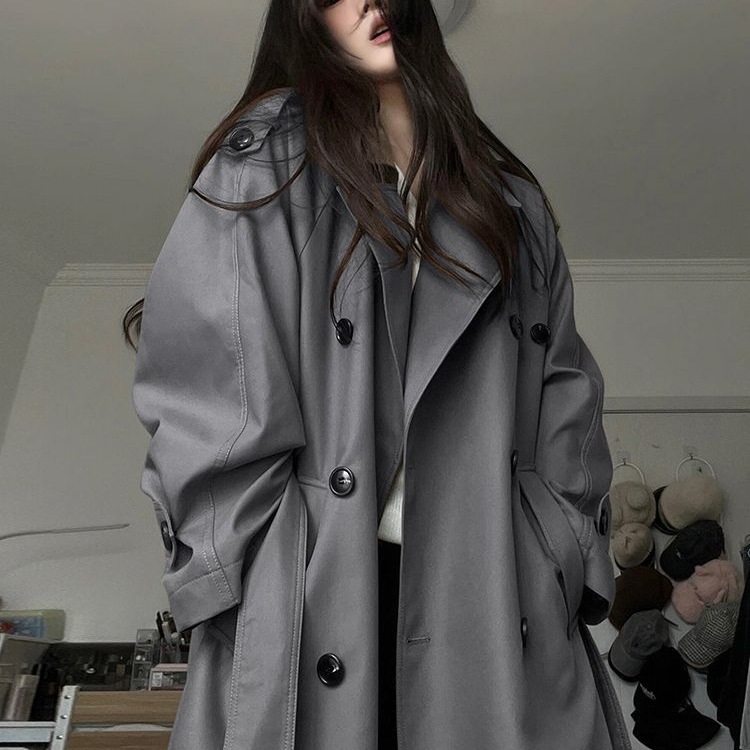 灰色风衣外套女中长款2025新款早春秋韩系小个子高级感英伦风大衣|undefined