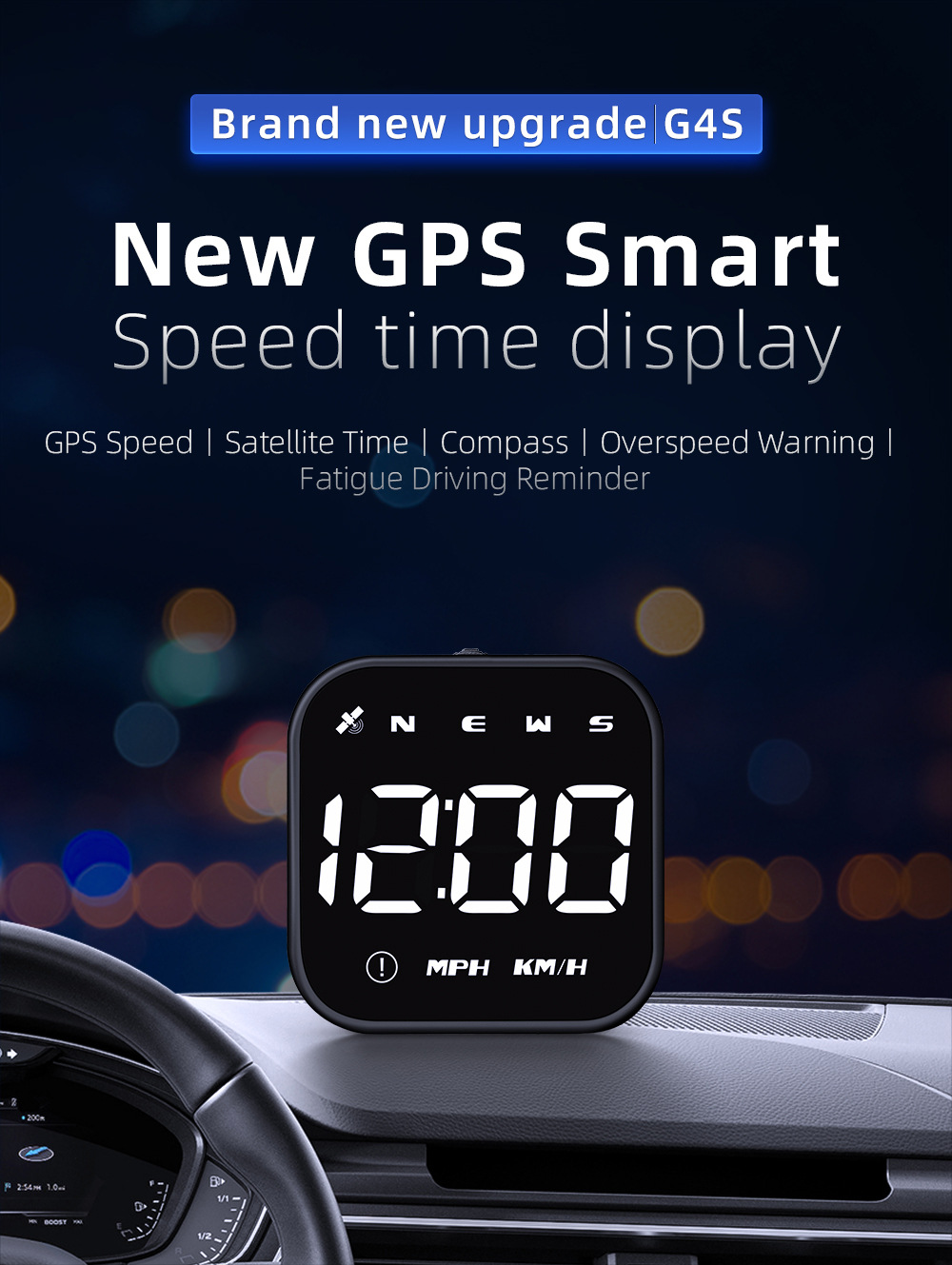 Cross-border car HUD head-up display, universal for cars, GPS speed and mileage display, high-definition compass, over-speed alarm