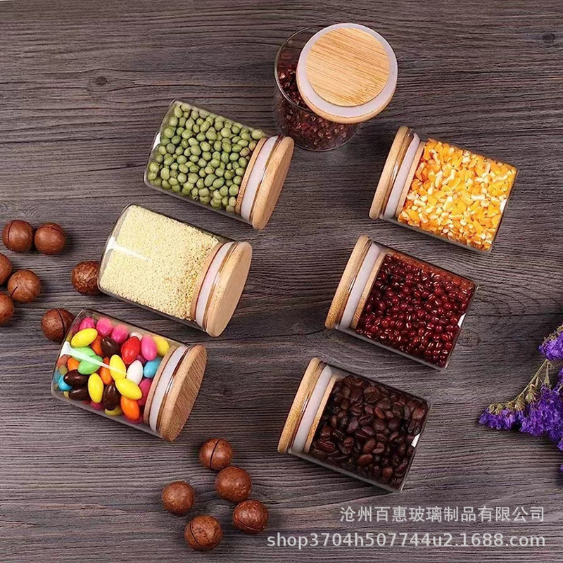 12件套玻璃竹盖玻璃罐珍珠棉套装佐料干果收纳盒高硼硅密封储物罐|undefined