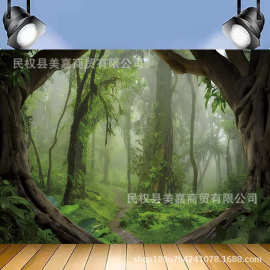 亚马逊摄影背景布森林风景小路跨境儿童生日派对拍照装饰道具挂布